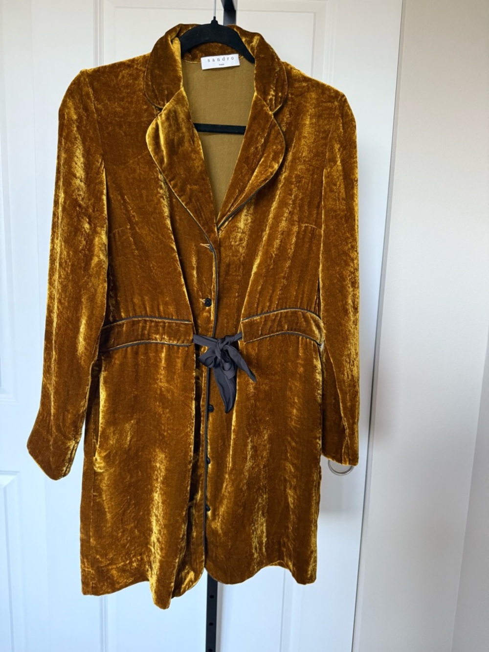 Sandro Velvet Mini Dress gold size 2 EUC - Picture 3 of 6